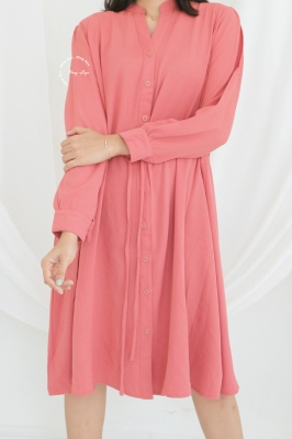 Dress Hamil Menyusui Kancing Polos Simple Joy - DRO 1009 Pink